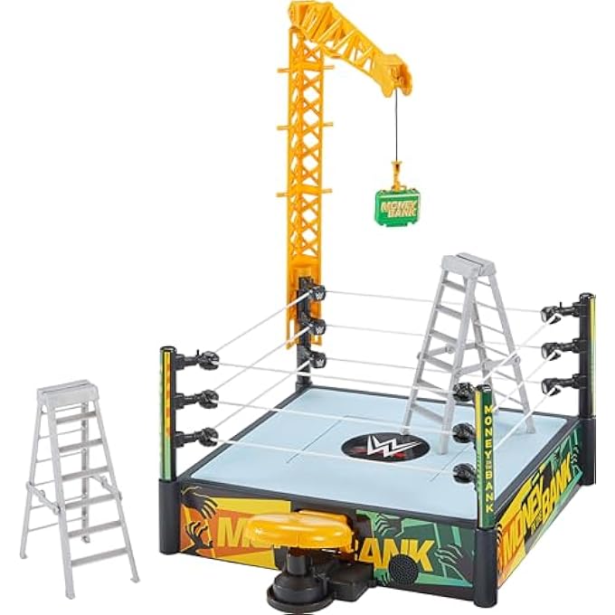 STRBOXONG مجموعة لعب حلبة WWE موني إن ذا بانك كاش إن مع وضعين للعب و40+ صوت وعبارة، تشمل رافعة الإطلاق والسلالم وحقيبة النقود، 13 إنش × 20 إنش، JGR83 - Image 1